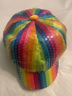 Rainbow Sequin Striped Newsboy Cap